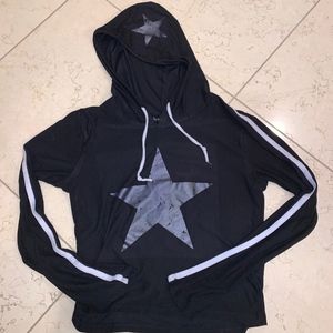 Long Sleeve hooded crop top, black, women